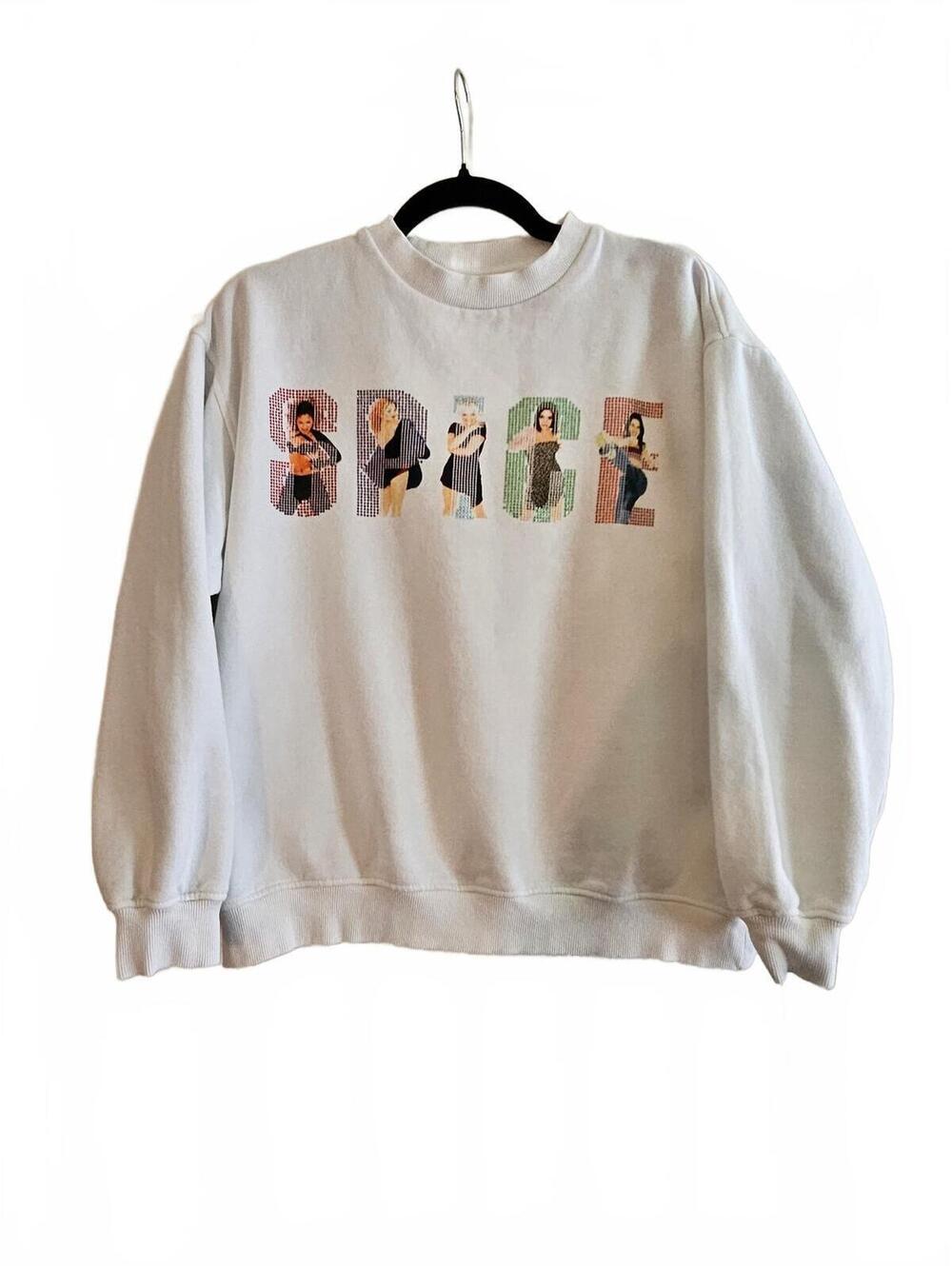Vintage-Inspired Spice Girls White Crewneck Sweatshirt-Med-90s Retro Nostalgia